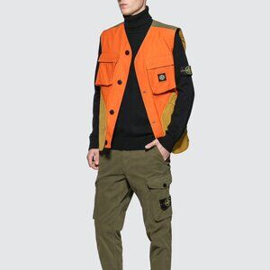 NWT | Stone Island Men Tela Placcata Bicolore‎ Vest Orange Olive Green Tan XL